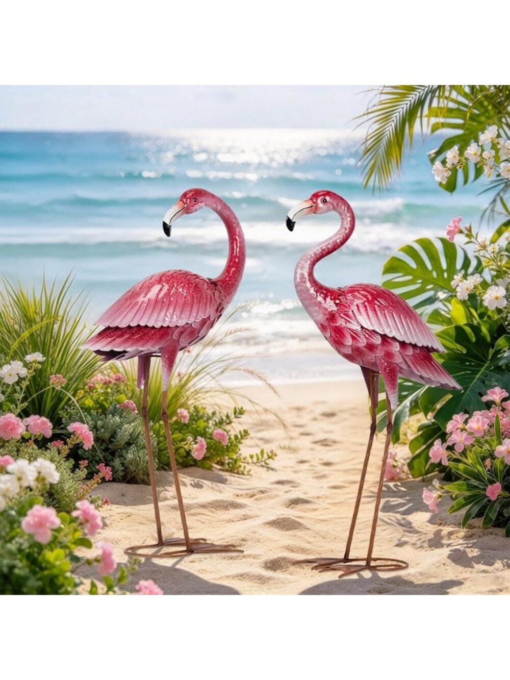 Set of 2 Pink Flamingo Statues for Outdoor Garden Decor - Fun Yard Art